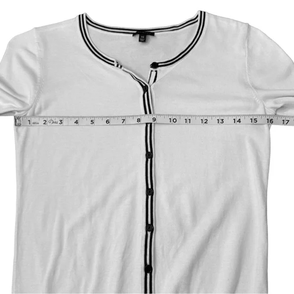 Talbots Button Up Cardigan White Black Stripe Trim Office Classic Women’s Sz XS - Picture 4 of 11